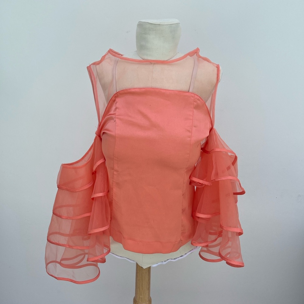 Elegant Coral Ruffle Sleeve Top